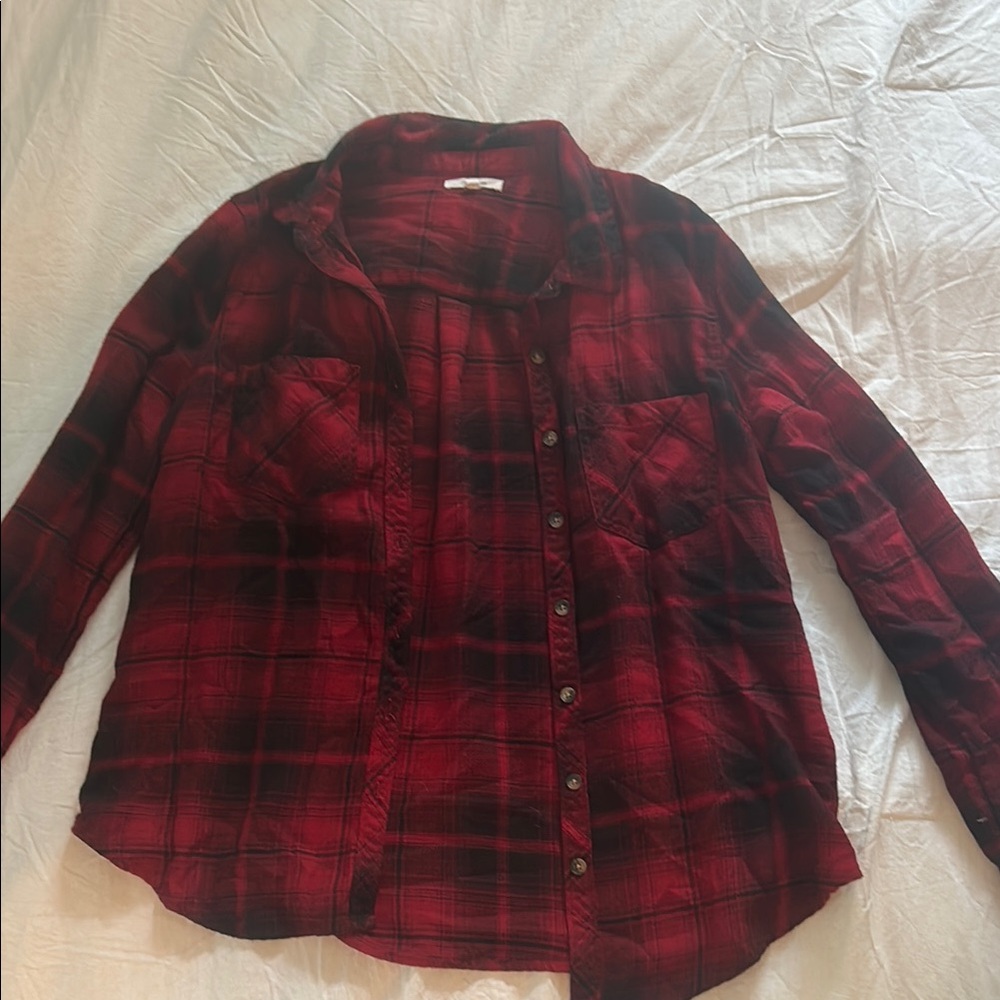 Maurices Red and Black Plaid Button Down Shirt